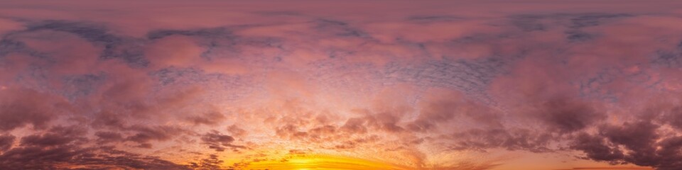 Sky panorama with bright glowing golden clouds. HDR 360 seamless spherical panorama. Full zenith or sky dome in 3D visualization, sky replacement for aerial drone panoramas. Weather and climate change