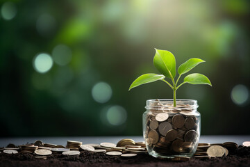 Green plant save moneys concept, young plant growing from soil