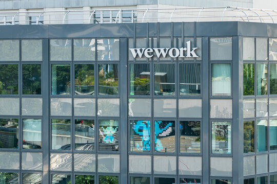 WeWork building, a coworking space in La Defense district in Paris, France