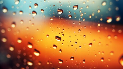 Macro shot of water droplets on a car window after a refreshing rain shower