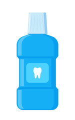 Mouthwash, mint liquid for rinsing mouth. Oral care equipment. Hygiene product. Vector illustration.