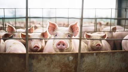 Fotobehang Pigs in a pen on an organic livestock farm. Generative AI © Maciej Koba