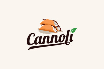 cannoli logo with a combination of cannoli, basil leaf, and beautiful lettering for restaurants, cafes, food trucks, etc. - obrazy, fototapety, plakaty