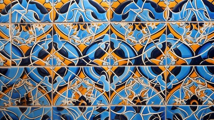 A vibrant mosaic ceramic tile pattern with intricate designs