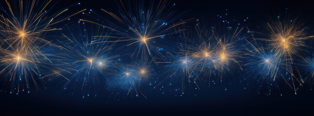 Festive Fireworks Frame on Dark Gold and Blue Background
