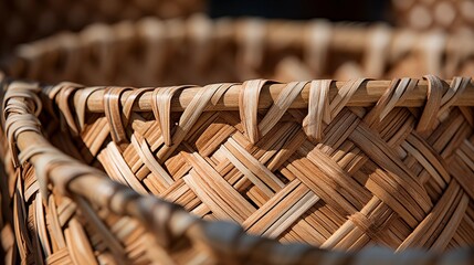 A close-up of woven straw basket with intricate natural patterns - obrazy, fototapety, plakaty