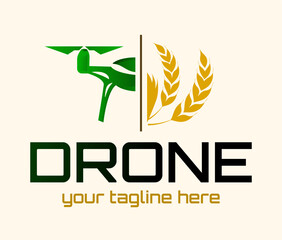 Drones for Agriculture logo. The future of Farming and Agriculture concept. Helicopter Irrigation.