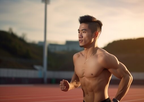 Young Asian Chinese athlete training to run - Powered by Adobe