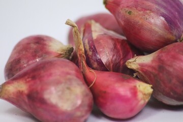 red onions on a white background