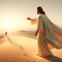 Jesus helping man carry cross