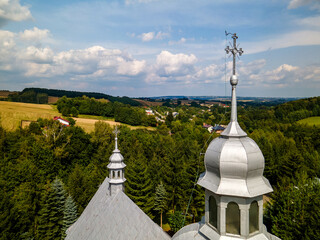 Tower of the Roman Catholic Church. Saint Francis of Assisi, Bystrzyca, Subcarpathia, Poland