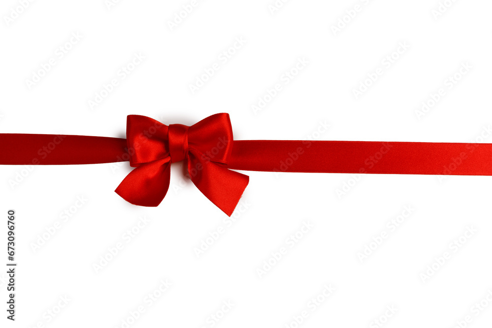 Wall mural Red gift bow on white