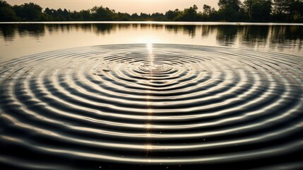 Fototapeta na wymiar A perfectly symmetrical ripple on the surface of a tranquil pond, forming a circular pattern