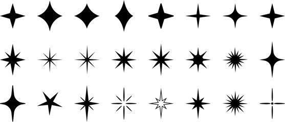Star burst sticker vector set, sun burst retro quality or rating icon collection, minimalist modern decoration elements, y2k icon set. - obrazy, fototapety, plakaty