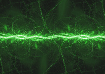 Green electrical lightning, plasma energy background
