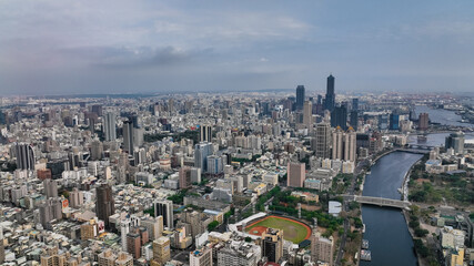 Fototapeta na wymiar Aerial View to the Panorama of the Kaohsiung City, Taiwan