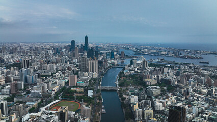 Fototapeta premium Aerial View to the Panorama of the Kaohsiung City, Taiwan
