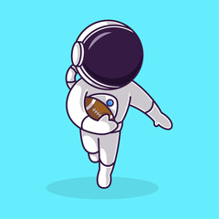 Little Cute Astronaut Kids Playing American football. Cartoon Illustration Design. Isolated Premium Vector File, background is easy to edit. Can use for Icon, Logo, banner, flyer or any design project