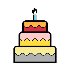 Sweet cake icon, bakery dessert food symbol, happy birthday day graphic vector illustration