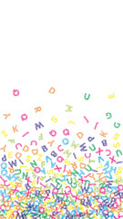 Falling letters of English language. Colorful sketch flying words of Latin alphabet. Foreign languages study concept. Fancy back to school banner on white background.