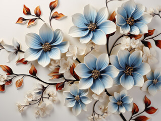 Floral pattern featuring pale blue flowers on a cream backdrop.