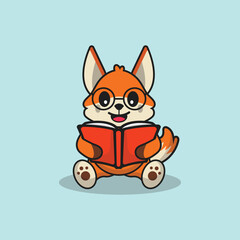 Cute Fox wear glasses with book Cartoon Vector Flat Illustration Studying Animal Icon