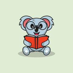 Cute Koala wear glasses with book Cartoon Vector Flat Illustration Studying Animal Icon