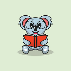 Cute Koala wear glasses with book Cartoon Vector Flat Illustration Studying Animal Icon