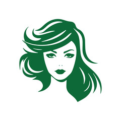A logo of girl icon woman vector silhouette isolated design pretty and luxury lifestyle concept green icon