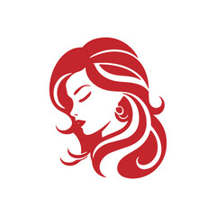 A logo of girl icon woman vector silhouette isolated design pretty and luxury lifestyle concept red icon