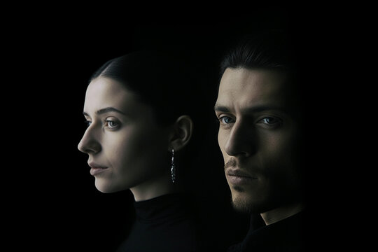 man and woman dark profiles