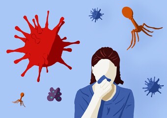 woman surrounded by bacteria and viruses 