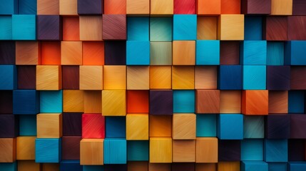 Colorful background of wooden blocks, copy space, 16:9