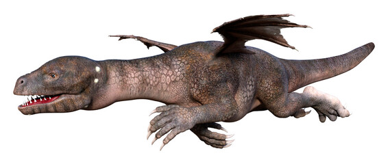 3D Rendering Fairy Tale Dragon on White