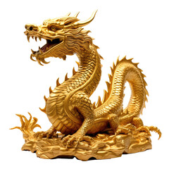 The Chinese dragon is made of gold and represents prosperity and good luck Chinese new year concept, transparent background