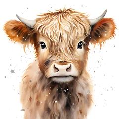 Foto op Canvas cute baby highland cow watercolor illustration © Maria
