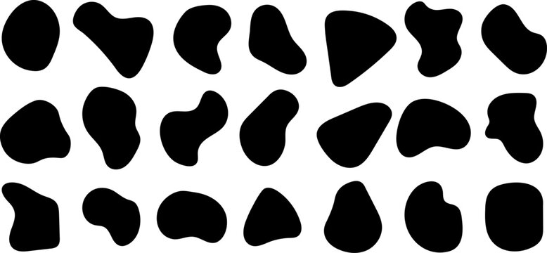 Blob vector liquid organic shapes, random simple silhouettes, irregular flat icons, decoration.