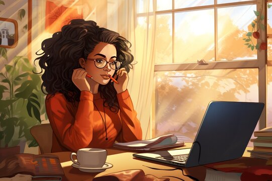 diverse woman working from home on laptop