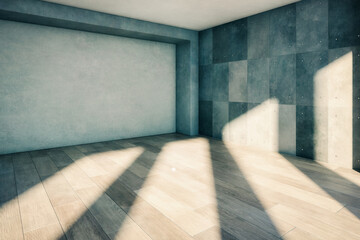 Empty Loft Area With Sunlight From Large Window -  3D Visualization