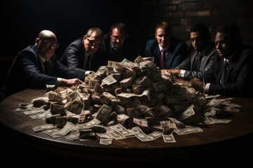 government officials sharing the illegal moneys represents International Anti-Corruption Day - obrazy, fototapety, plakaty