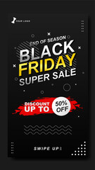 Black Friday sale, design social media story ads or roll banner posters. Vector illustration