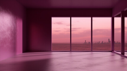 Interior of a modern empty plum room. Copy space. Generative AI