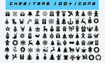 100+ Christmas icons and silhouettes design