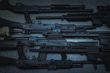 Photo texture, firearms, different rifles and shotguns.