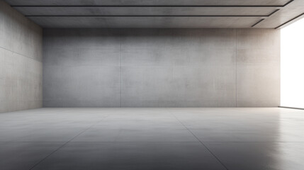 Empty modern minimalist gray concrete interior. Copy space. Generative AI