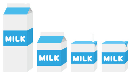牛乳パックのイラストセット　1L　500ml　200ml
