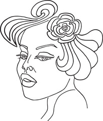 Woman face continuous line drawing. Abstract minimal woman portrait. Logo, icon, label, vector, illustration