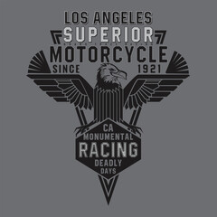 eagle motorcycle badge. T shirt graphics. Vectors. Typography.