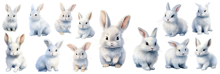 baby arctic rabbit watercolor illustration clipart. Generative AI.