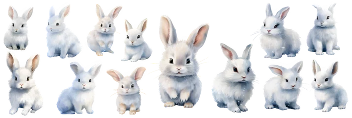 Fotobehang baby arctic rabbit watercolor illustration clipart. Generative AI. © Dian